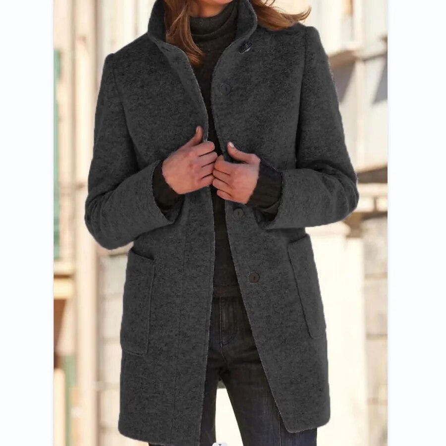 Women's Coat – Wool – Tailored Fit – High Collar – Mid-Length – Elegant Look