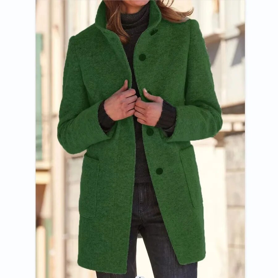 Women's Coat – Wool – Tailored Fit – High Collar – Mid-Length – Elegant Look