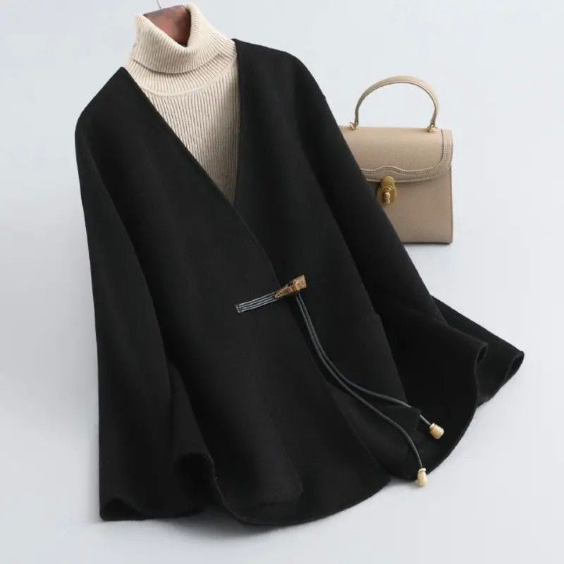 Olivia Draped Cape Coat | Toggle Closure Hip-Length Coat