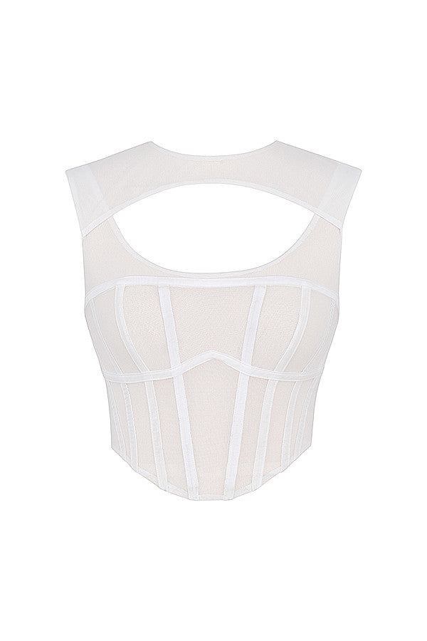 Witte Mesh Cut-Out Korsettop - Trendy Crop Top voor Dames