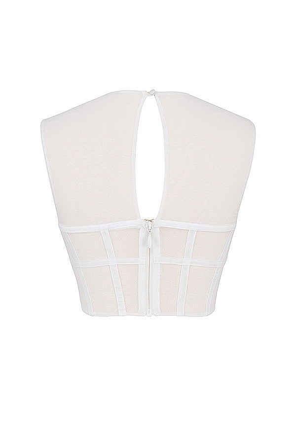 Witte Mesh Cut-Out Korsettop - Trendy Crop Top voor Dames