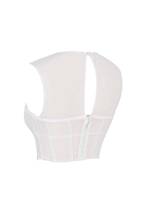 Witte Mesh Cut-Out Korsettop - Trendy Crop Top voor Dames