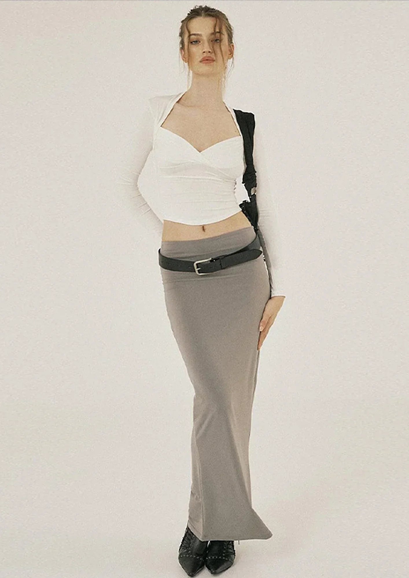 Dames Cropped Top – Lange Mouwen – Wrap Design – Sweetheart Halslijn – Slim Fit