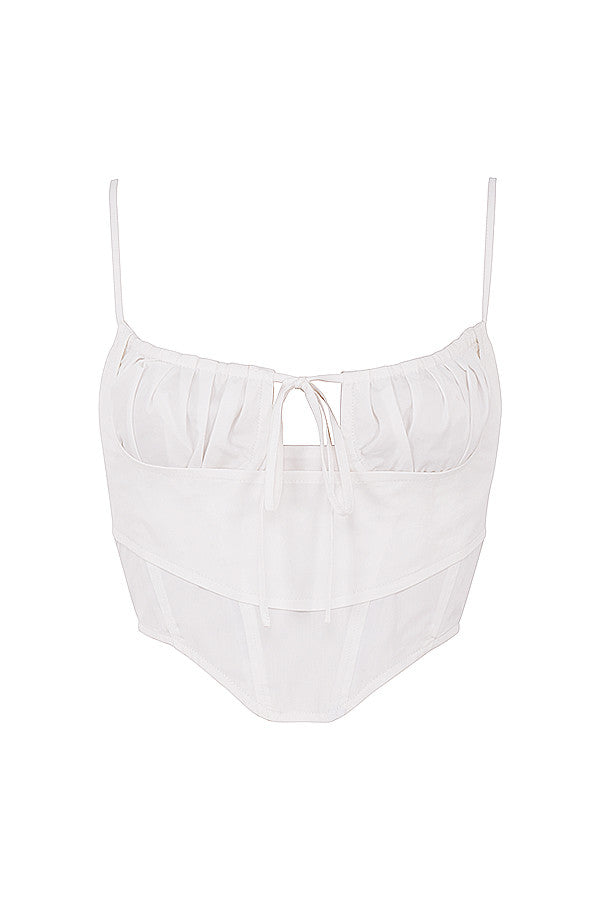 Witte cropped top met strikdetail en geplooid design