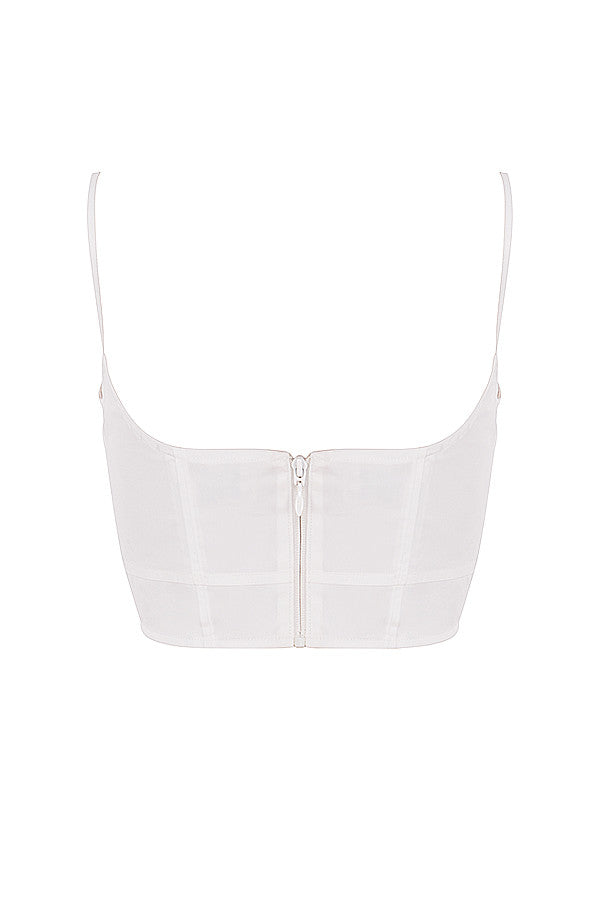Witte cropped top met strikdetail en geplooid design