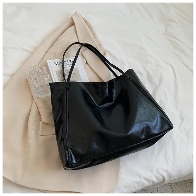 Leren tote bag - ruime bruine dames handtas
