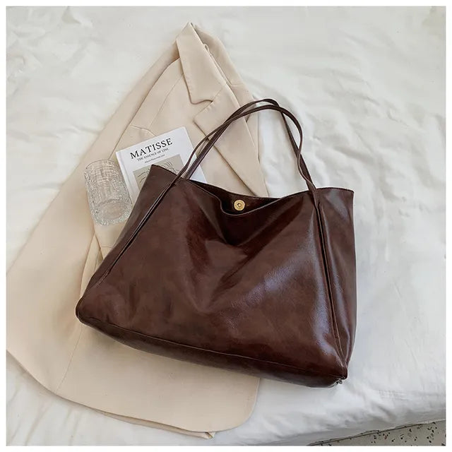 Leren tote bag - ruime bruine dames handtas