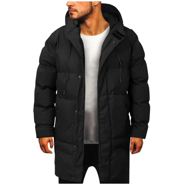 Heren Gewatteerde Jas – Waterafstotend – Verstelbare Capuchon – Lange Lengte – Casual Warmte