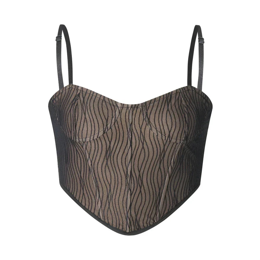 Zachte Mesh Cropped Korset met Golvend Design