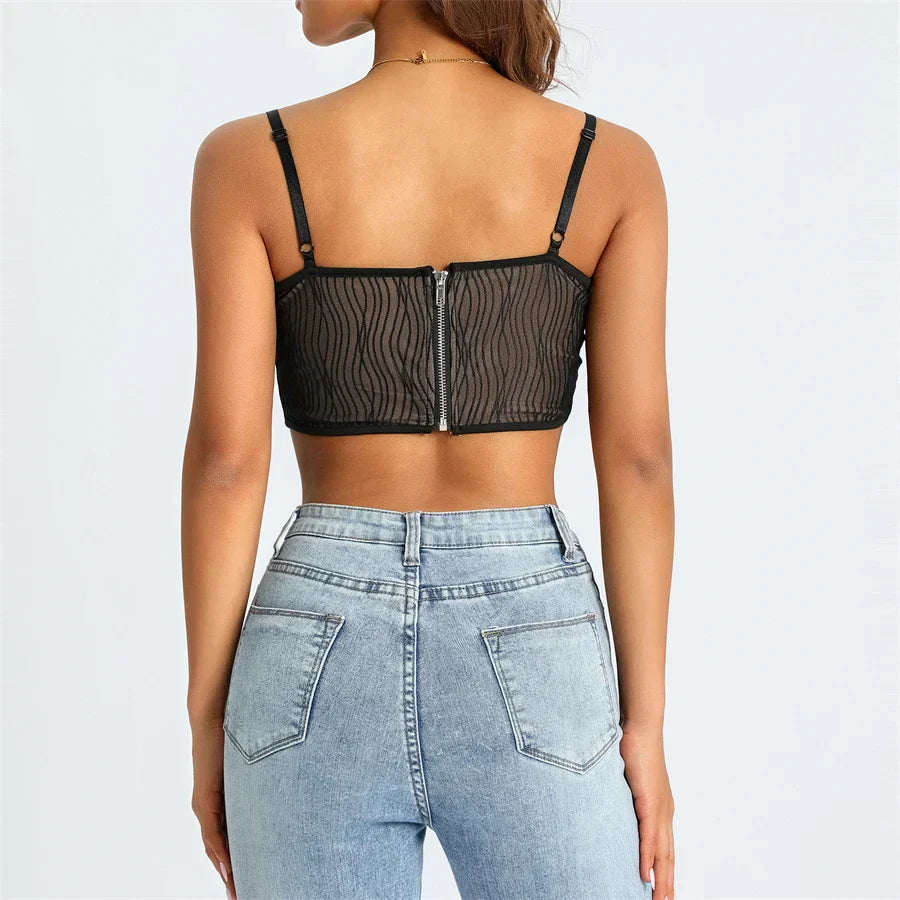 Zachte Mesh Cropped Korset met Golvend Design