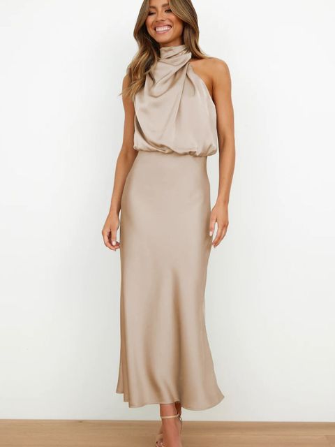Dames Avondjurk – Mouwloos – Satijnlook – Hoge Hals – Elegante Pasvorm