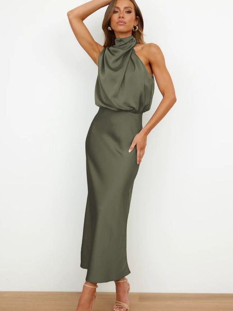 Dames Avondjurk – Mouwloos – Satijnlook – Hoge Hals – Elegante Pasvorm