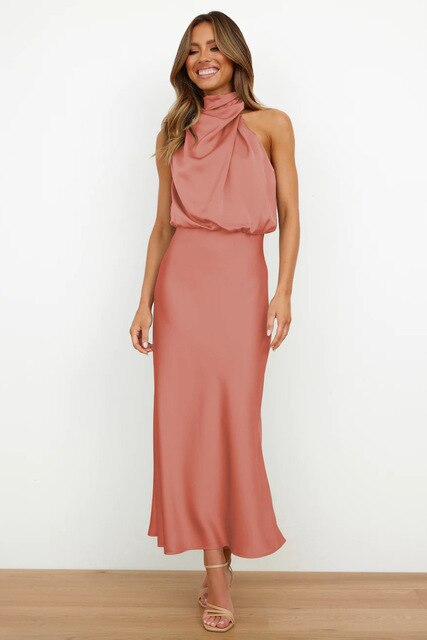 Dames Avondjurk – Mouwloos – Satijnlook – Hoge Hals – Elegante Pasvorm