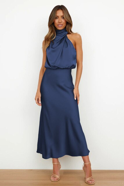 Dames Avondjurk – Mouwloos – Satijnlook – Hoge Hals – Elegante Pasvorm
