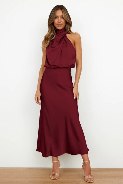 Dames Avondjurk – Mouwloos – Satijnlook – Hoge Hals – Elegante Pasvorm