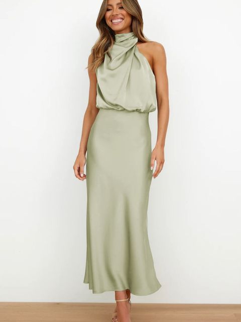 Dames Avondjurk – Mouwloos – Satijnlook – Hoge Hals – Elegante Pasvorm