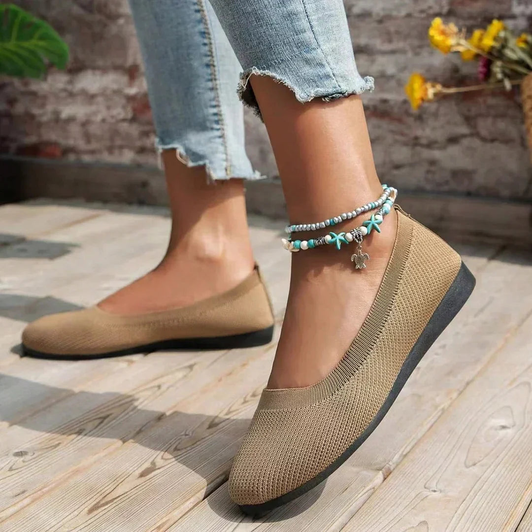 Dames Ballerina Schoenen - Elastisch Knit Materiaal - Comfortabel - Lage Instap Flat