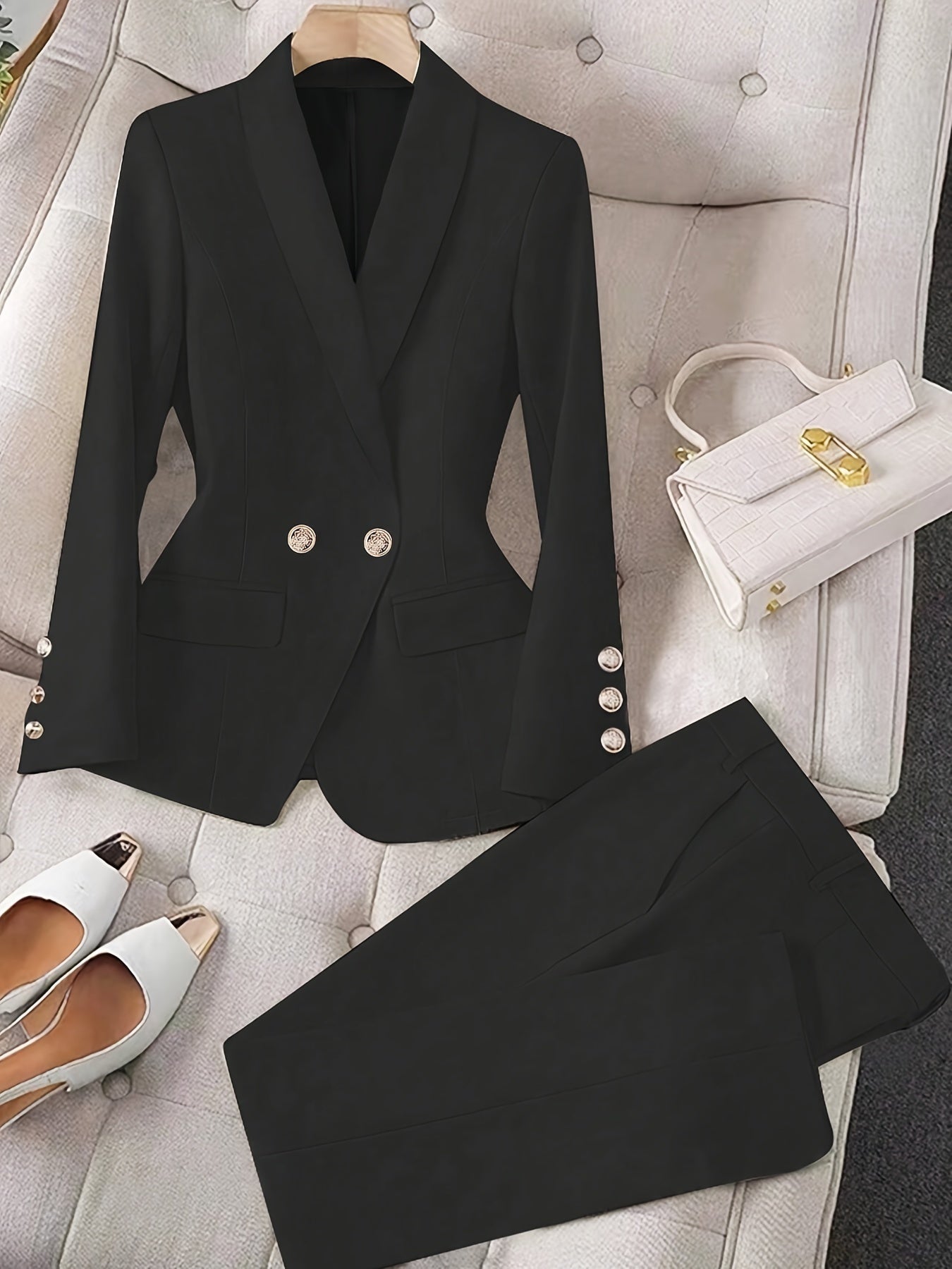Elegante Effen Kleur Twee-Delige Blazer Set Voor Dames | Voor Formele Gelegenheden