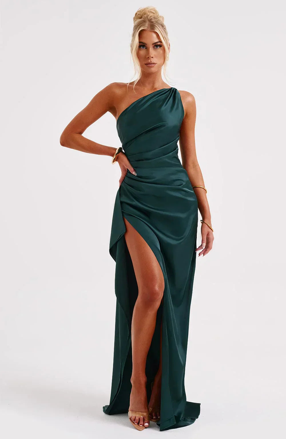 Luxe Satijnen One-Shoulder Splitjurk