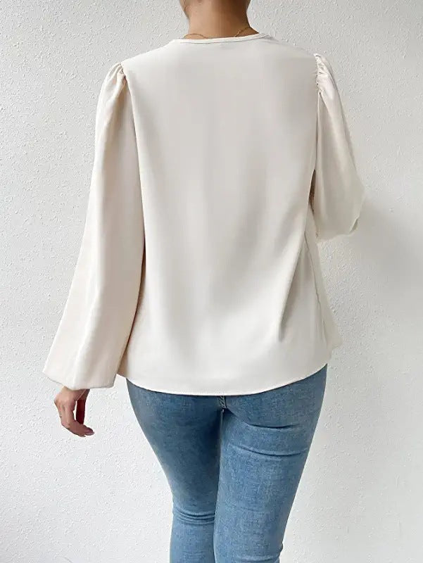 Dames Blouse – Losse Pasvorm – Cowl Halslijn – Lange Pofmouwen – Elegante Stijl