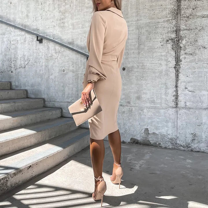 Dames Wikkeljurk – Midi Lengte – Elegante Split – Lange Mouwen – Getailleerde Pasvorm