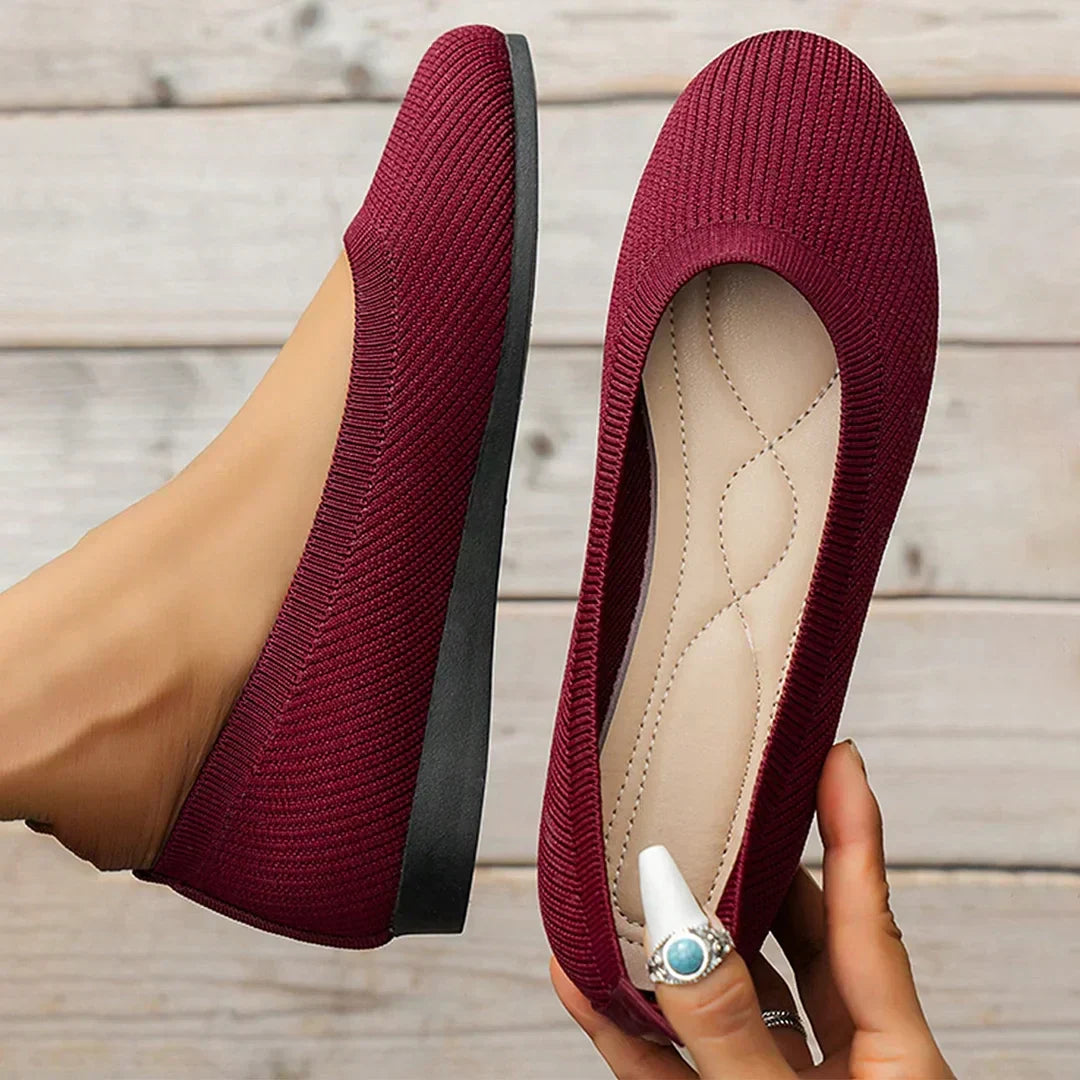 Dames Ballerina Schoenen - Elastisch Knit Materiaal - Comfortabel - Lage Instap Flat