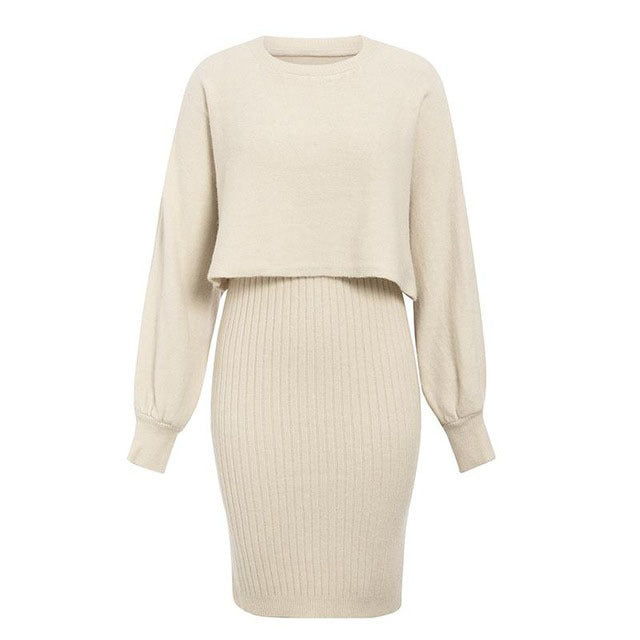 3-delige gebreide set - elegante gebreide mouwloze jurk met sweater voor herfst en winter