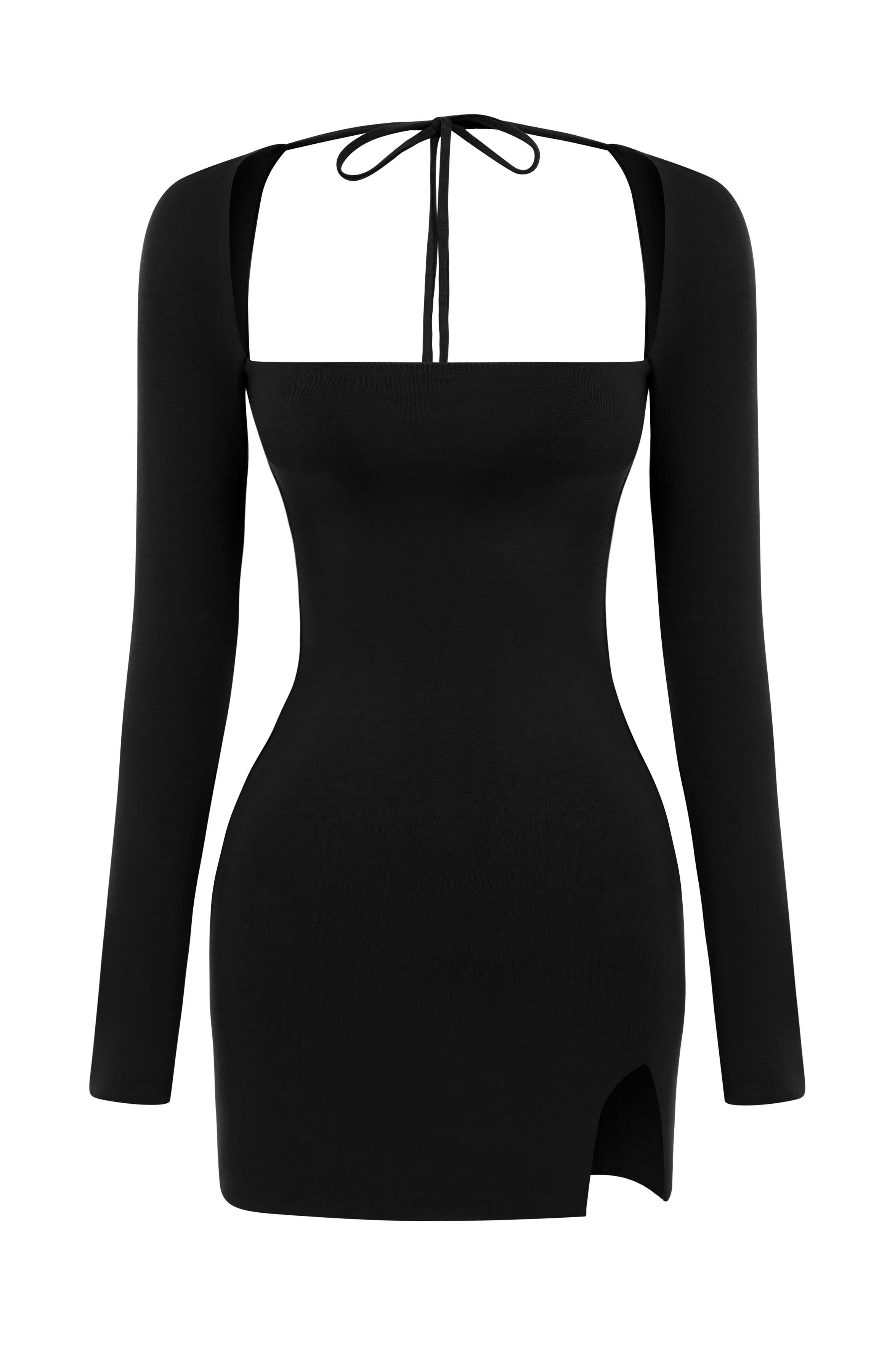 Dames Bodycon Mini-jurk - Lange Mouwen - Vierkante Hals - Slim Fit - Elegante Snit