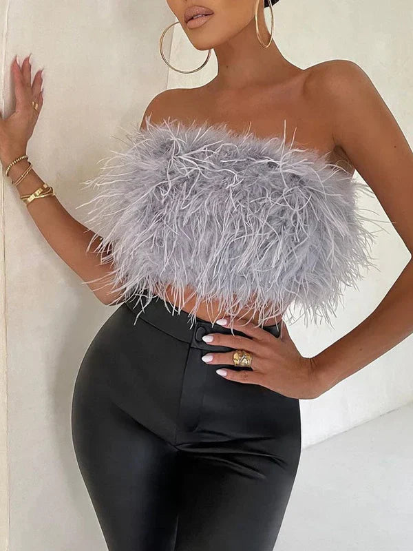 Boho - Bandeau Top met veren