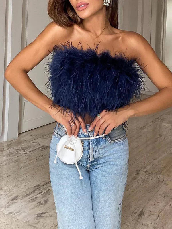 Boho - Bandeau Top met veren