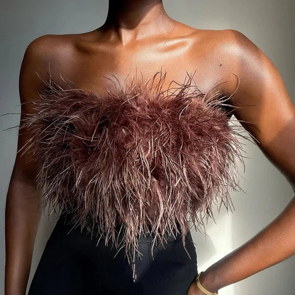 Boho - Bandeau Top met veren