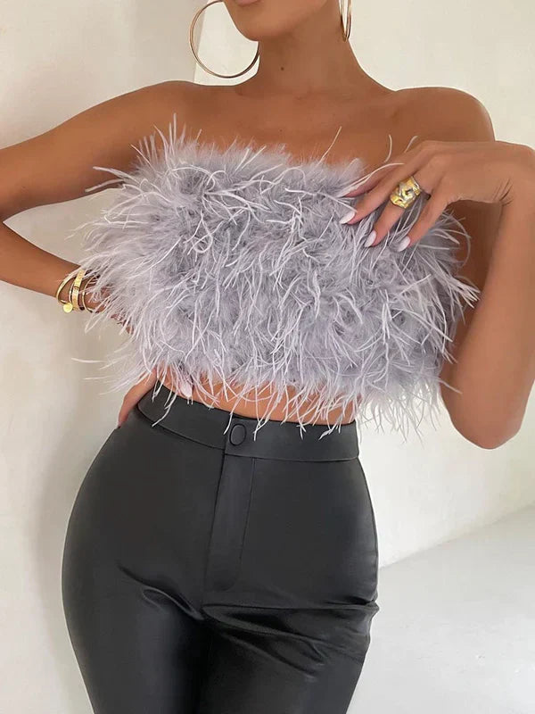 Boho - Bandeau Top met veren