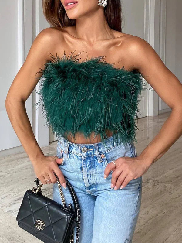 Boho - Bandeau Top met veren