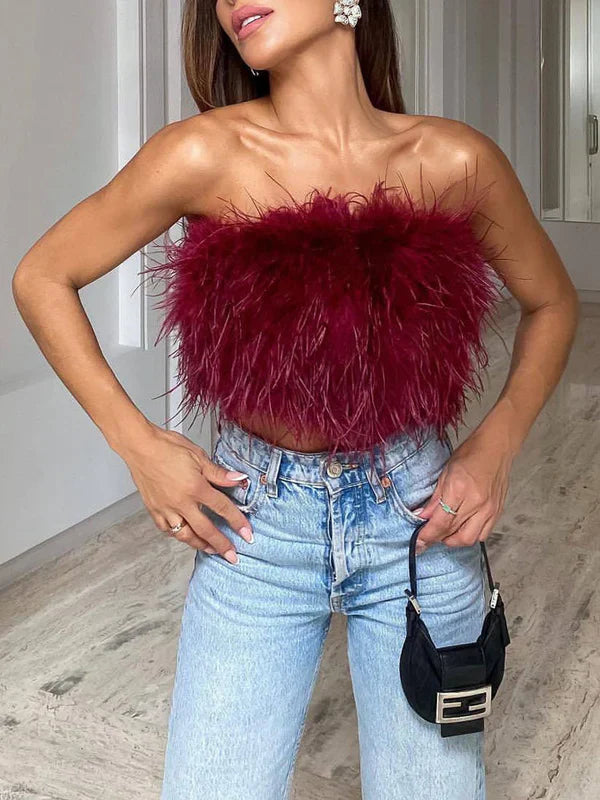 Boho - Bandeau Top met veren