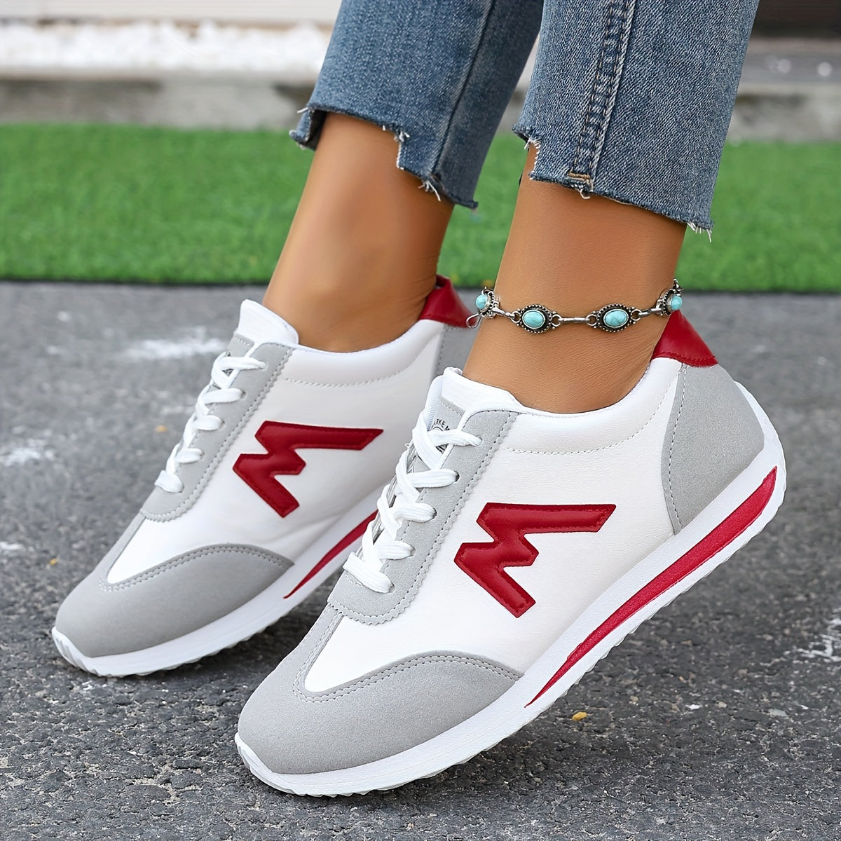 Dames Sneakers - Suède Accenten - Comfortabel - Anti-Slip Zool - Vetersluiting
