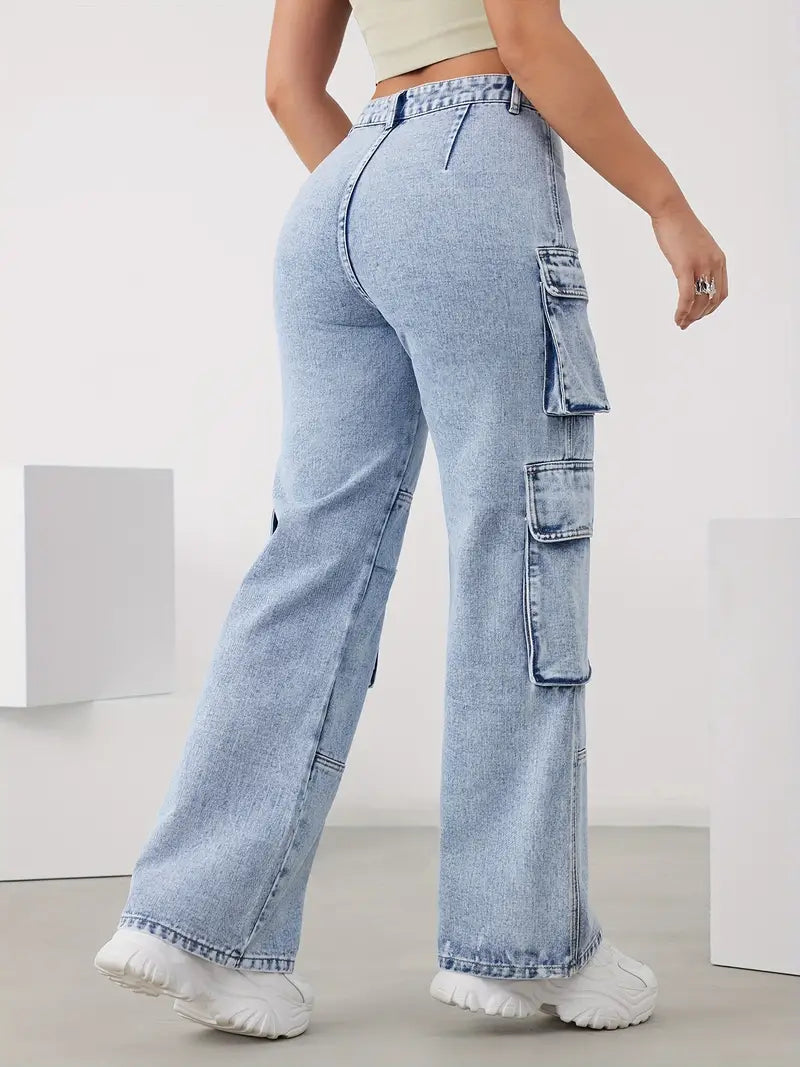 Dames Cargobroek - Hoge Taille - Rechte Pijp - Utility Pockets - Casual Streetwear