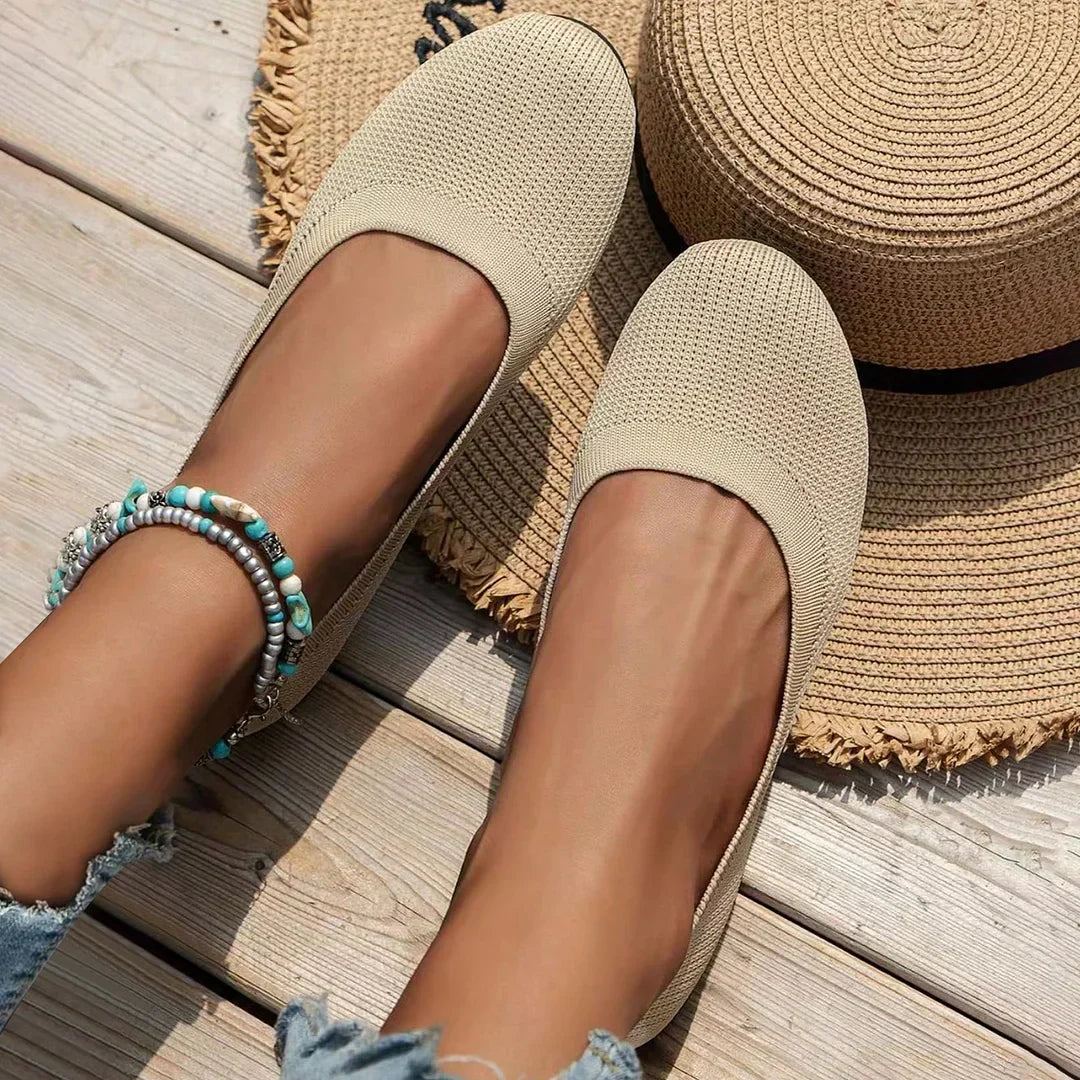 Dames Ballerina Schoenen - Elastisch Knit Materiaal - Comfortabel - Lage Instap Flat