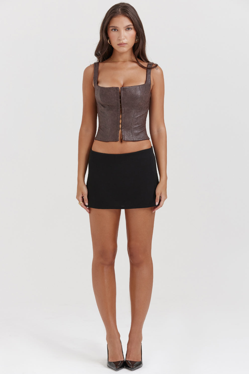 Dames Corset Top – Faux Leer – Figuurvormend – Vierkante Halslijn – Structuur Design