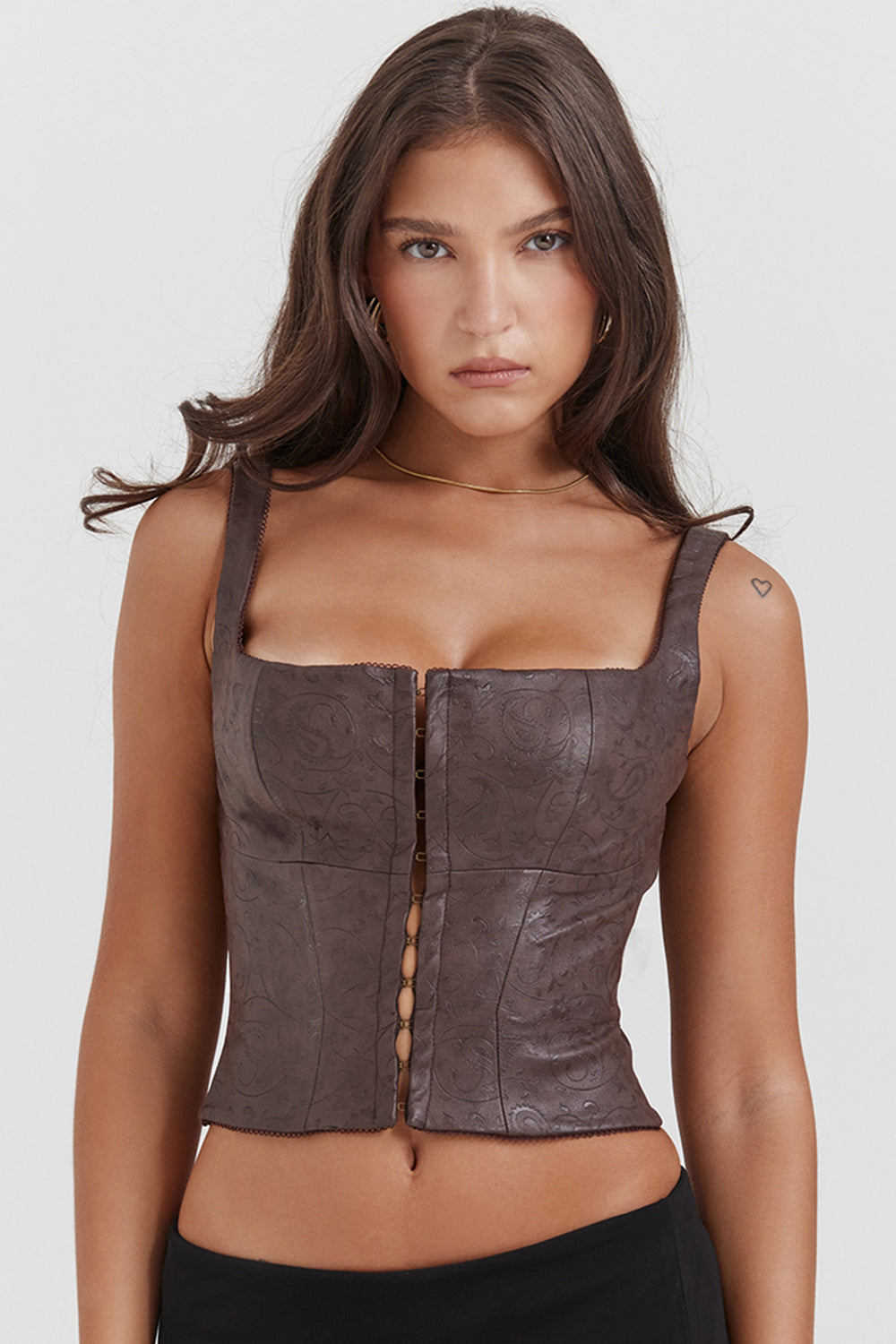 Dames Corset Top – Faux Leer – Figuurvormend – Vierkante Halslijn – Structuur Design