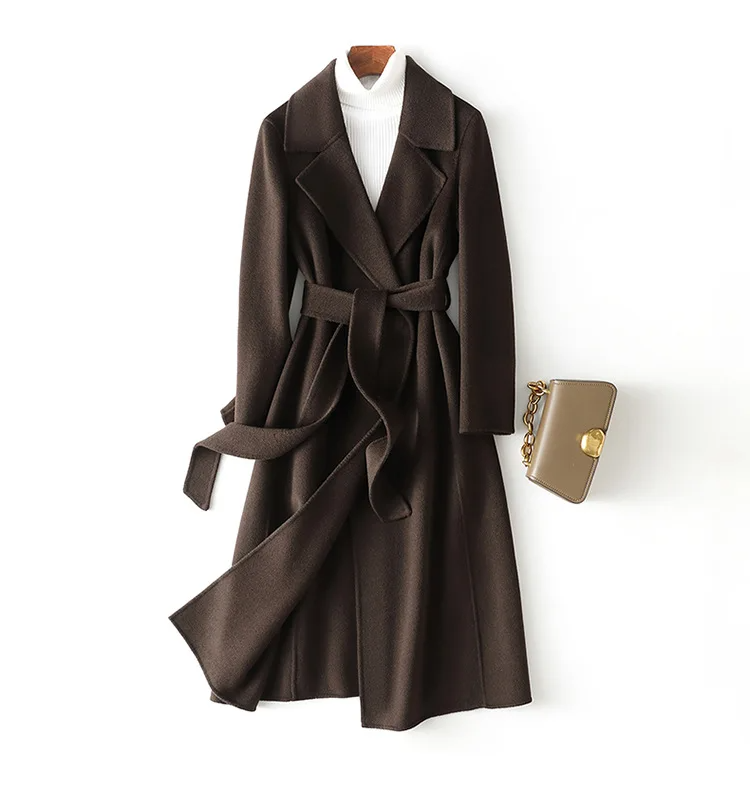 Ladies Coat – Wool – Long Model – Belt – Open Front – Classic Design
