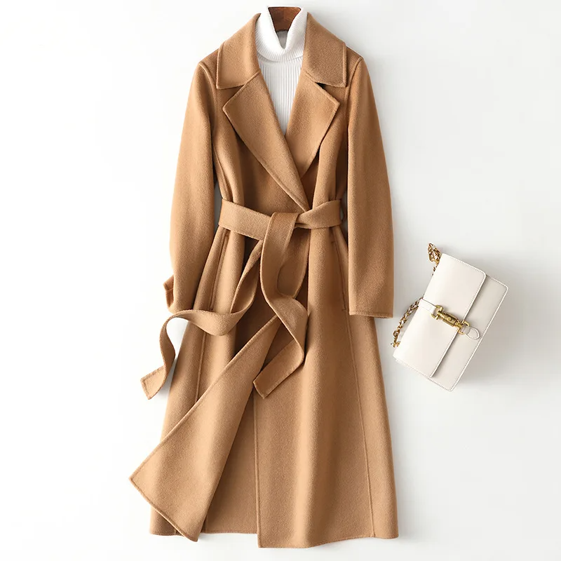 Ladies Coat – Wool – Long Model – Belt – Open Front – Classic Design