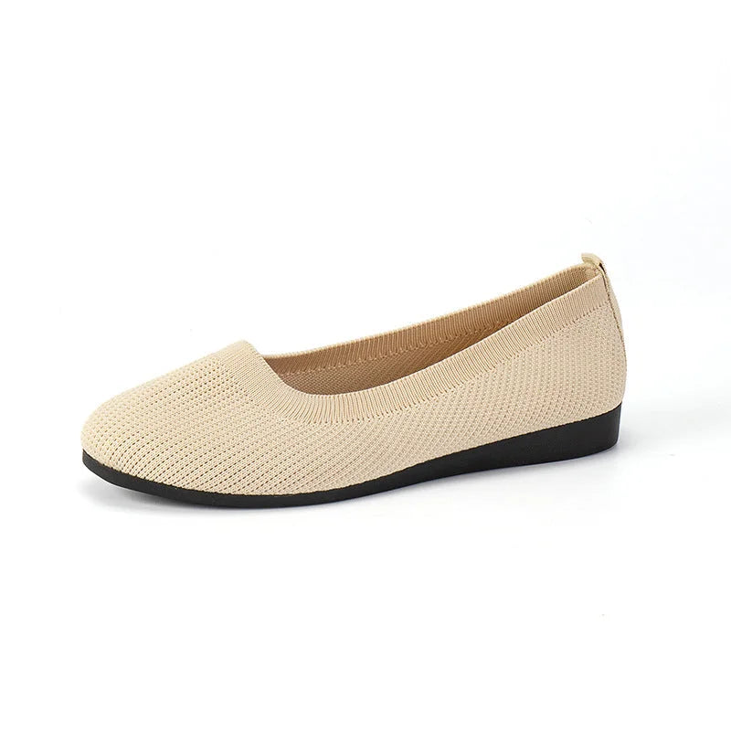 Dames Ballerina Schoenen - Elastisch Knit Materiaal - Comfortabel - Lage Instap Flat