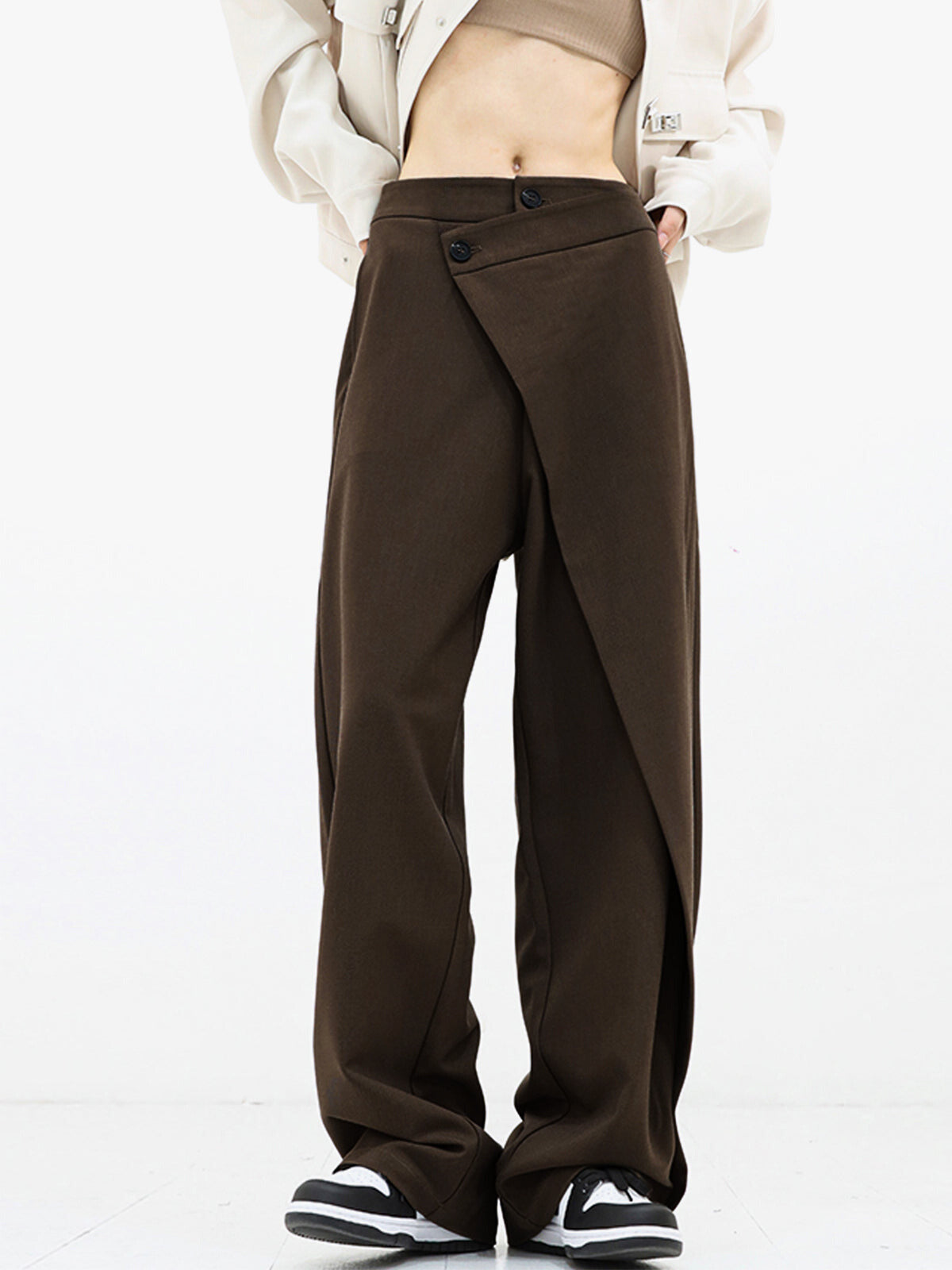 Ladies Pants - Asymmetrical Design - High Waist - Wide Legs - Elegant Fit
