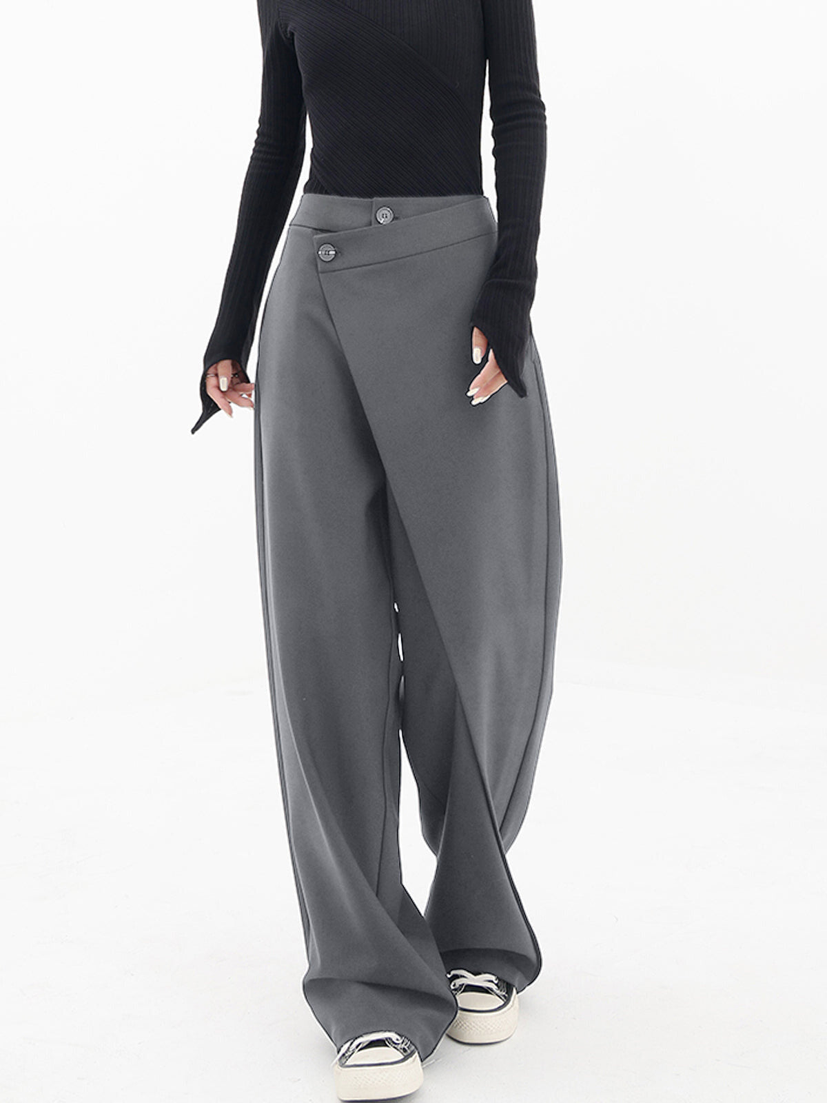 Ladies Pants - Asymmetrical Design - High Waist - Wide Legs - Elegant Fit