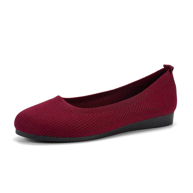 Dames Ballerina Schoenen - Elastisch Knit Materiaal - Comfortabel - Lage Instap Flat