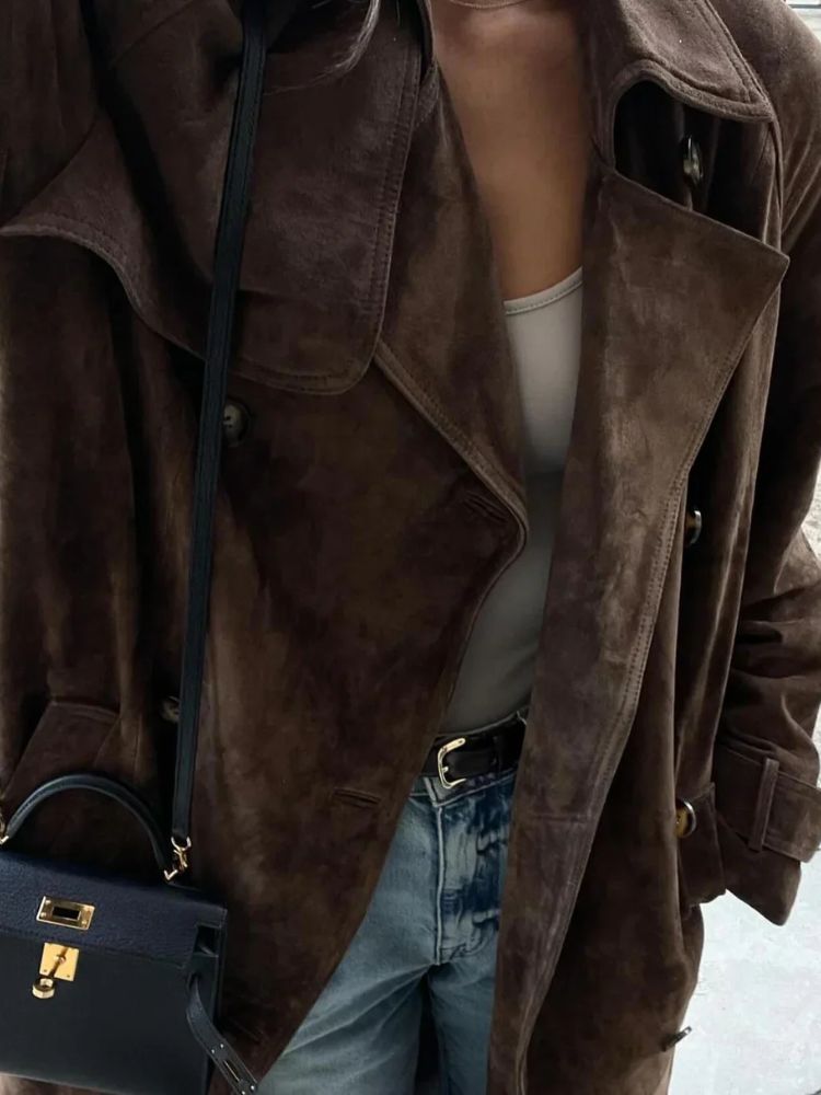 Evy | Elegant Long Suede Coat