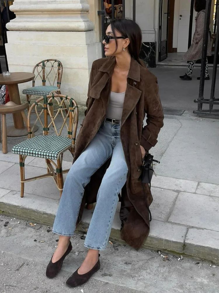 Evy | Elegant Long Suede Coat