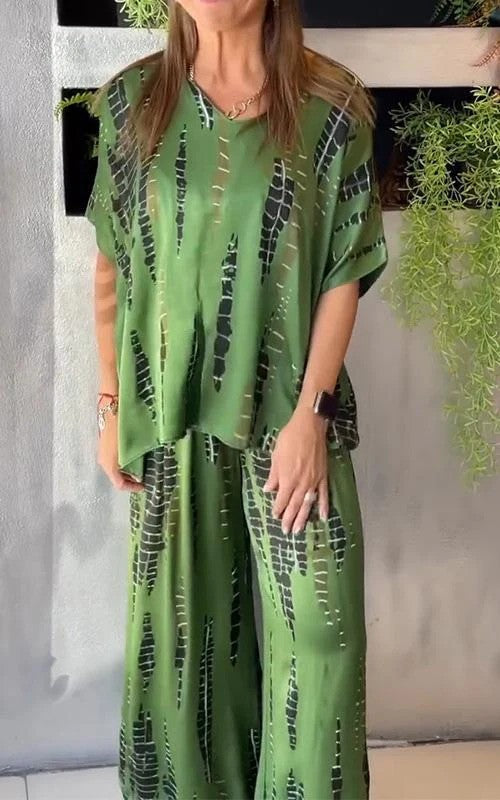Dames Lounge Set – Oversized Top & Wijde Broek – Abstracte Print – Comfort Fit