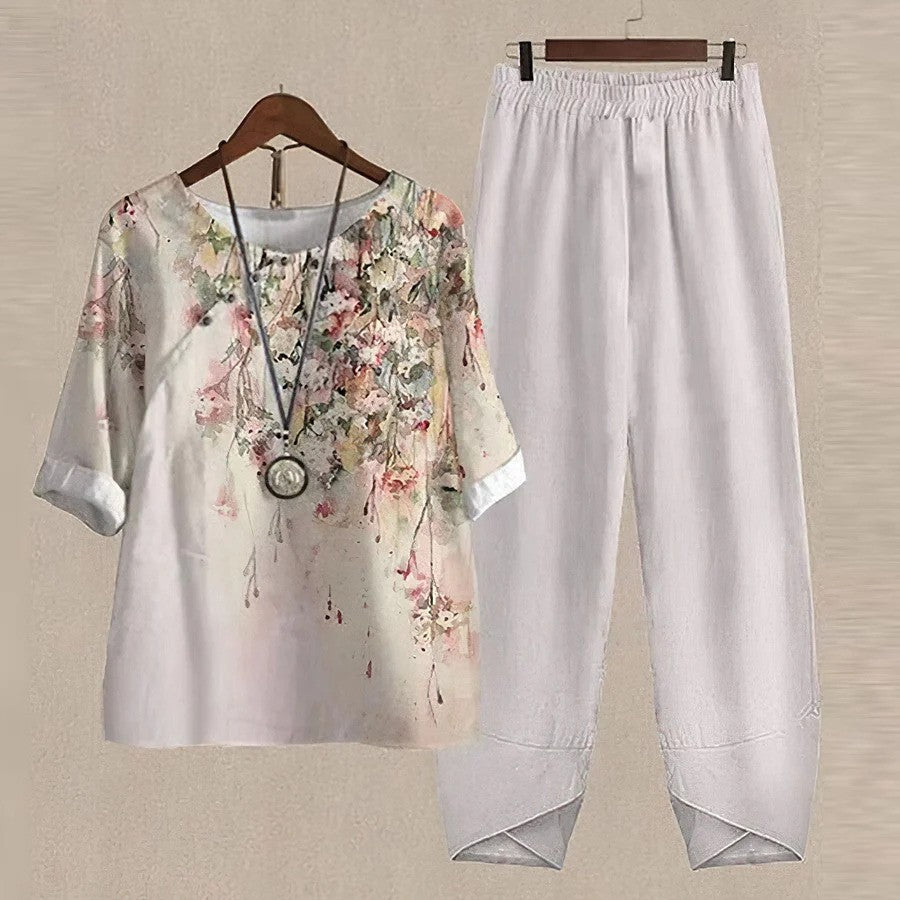 Tweedelig Set Met Vintage Bloemenmuster