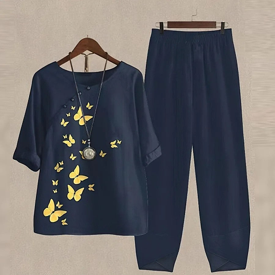 Tweedelig Set Met Vintage Bloemenmuster